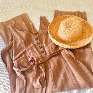 Tan NWOT Striped Sleeveless Wide Leg Jumpsuit M
